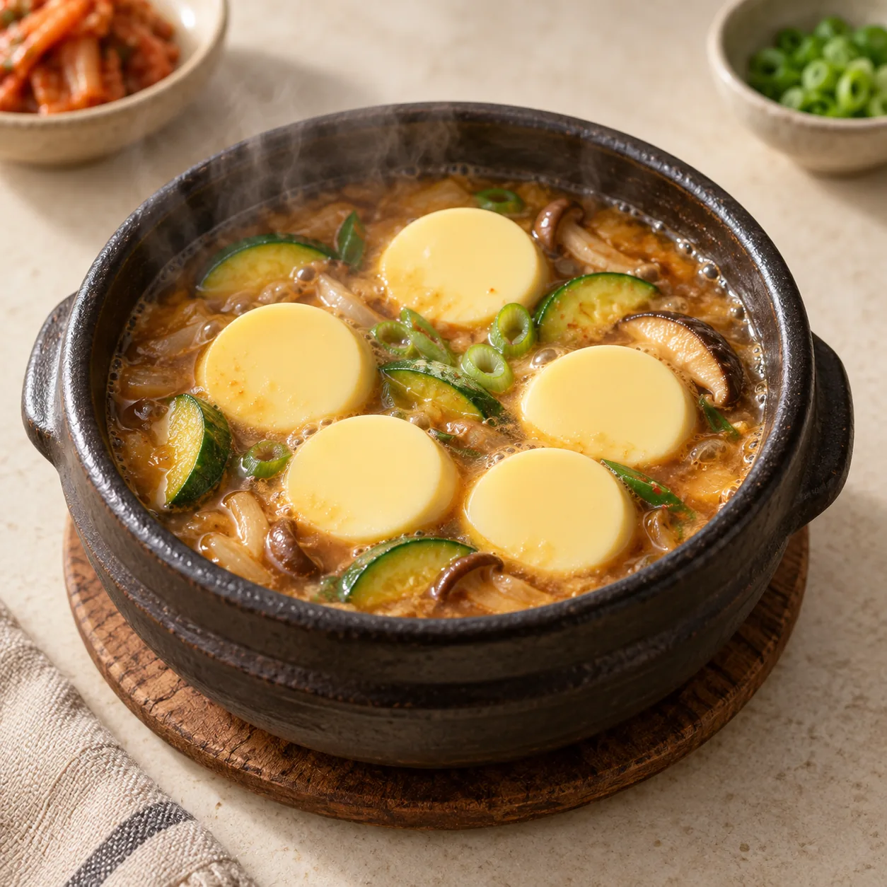 에그토푸 된장찌개: 동그란 에그토푸 슬라이스를 활용한 AI 조리 예시